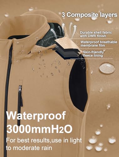 CREATMO US Men's Casual Lightweight Warm Thin Outerwear Vest Windbreaker Sleeveless Jacket With Removable Hood - color: Khaki, size: Small