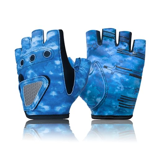 Stubby Fingerless Fishing Gloves Men - Lightweight Breathable Anti-Slip Kayak Gloves Women for Kayaking, Sailing,Paddling,Rowing - color: Camouflage blue, size: Large-X-Large