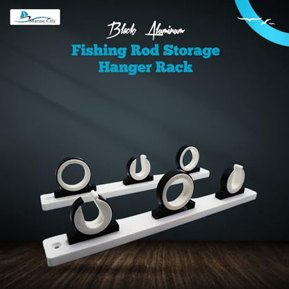 MARINE CITY 3-Rod Reel Fishing Rod Storage Hanger Rack with White Poly Board – Aluminum Black Powder Coating, Ideal for Marines, Boats, Vans, and Cars (Pack of 1) - color: 3 Rod (Aluminum, Black)