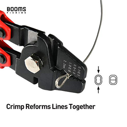 Booms Fishing CP1 Fishing Crimping Pliers, High Carbon Steel Fishing Plier Wire Rope Leader Crimping Tool, 10 inch Crimpers Swager with Ergonomic Handle - style: Red with 140pcs Sleeves