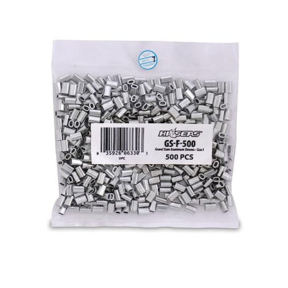 HI-SEAS Grand Slam Aluminum Fishing Line Crimp Sleeves - Bulk 500 Pieces, Durable and Strong Crimps for Monofilament 40lb Test up to 600lb Test for Saltwater Fishing Leaders - style: 500 Pc/1.5 Mm