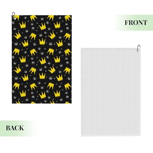 Supdreamc Premium 24x16 Inch Golf Towel with Carabiner Clip, Gold Crowns On Black, Super Absorbent & Quick Dry Microfiber for Club Cleaning & Wiping Sweat on Course - color: Style (101)