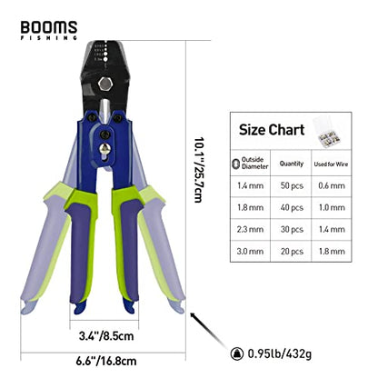 Booms Fishing CP1 Fishing Crimping Pliers, High Carbon Steel Fishing Plier Wire Rope Leader Crimping Tool, 10 inch Crimpers Swager with Ergonomic Handle - style: Blue with 140pcs Sleeves