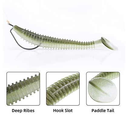 Paddle Tail Swimbaits 100/80/50PCS, 5/4/3/2 inch Soft Fishing Lures Bulk Pack – Durable Lifelike Action Lures for Bass, Trout, Crappie – Freshwater & Saltwater Fishing Gifts - color: Light Green, size: 4in, 80pcs