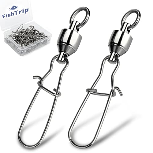 FishTrip Ball Bearing Snap Swivels, Duo Lock Barrel Swivels for Fishing | 30Pcs Stainless Steel Smooth Rotation Speed Clips Swivels Fishing Tackle for Lures Freshwater Saltwater 0#-10# - size: Size2 (45lbs) 30pcs