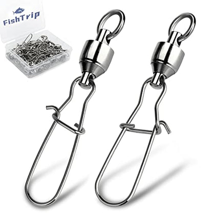 FishTrip Ball Bearing Snap Swivels, Duo Lock Barrel Swivels for Fishing | 30Pcs Stainless Steel Smooth Rotation Speed Clips Swivels Fishing Tackle for Lures Freshwater Saltwater 0#-10# - size: Size7 (250lbs) 30pcs