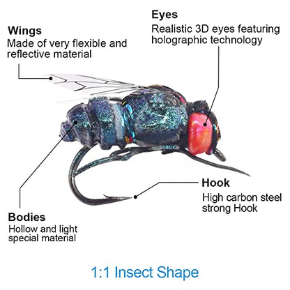 YZD Realistic Fly Fishing Dry Wet Nymph Trout Flies Topwater Lures for Freshwater Saltwater High Simulation Hand Tie Lure Kits 6 pcs