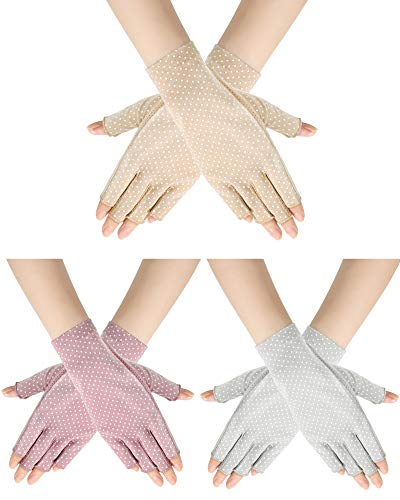 Sunblock Fingerless Gloves Non-slip UV Protection Driving Gloves Summer Outdoor Mittens for Women Girls - color: Purple, Light Beige, Light Gray