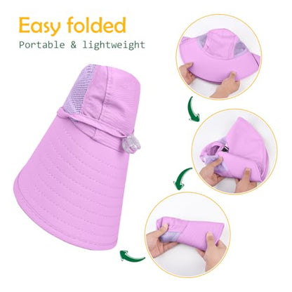 Kids Sun Hat UPF50+ Summer Beach Play Sun Protection Hats with Neck Flap for Ages 5~14 Girls Boys - color: Purple＆light Grey