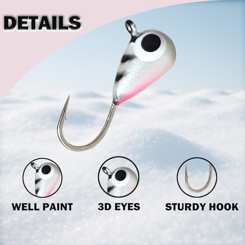 10pcs Tungsten Ice Fishing Jigs UV Glow in Dark Ice Fishing Lures Sensitive Tungsten Tear Drop Ice Fishing Jig Head for Crappie Panfish Walleye - size: 3mm