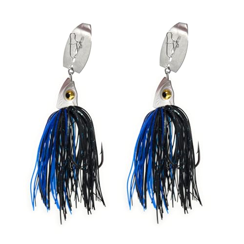 Reaction Tackle Tungsten Bladed Swim Jig Heads - Vibrating Chatter Jig with Silicone Skirt for Bass Walleye Pike (2-Pack) - color: Black/Blue, size: 3/8 Oz