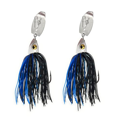 Reaction Tackle Tungsten Bladed Swim Jig Heads - Vibrating Chatter Jig with Silicone Skirt for Bass Walleye Pike (2-Pack) - color: Black/Blue, size: 3/8 Oz