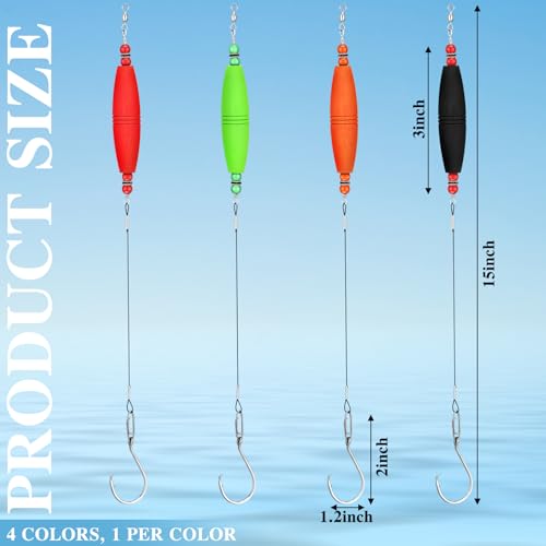 Soulchen 4 Pcs Catfish Float Rigs Fishing Bobbers 3 Inch Float Popping Corks Catfishing Equipment Tackle Combo EVA Peg High Buoyancy Body Circle Hooks Weight - color: Classic
