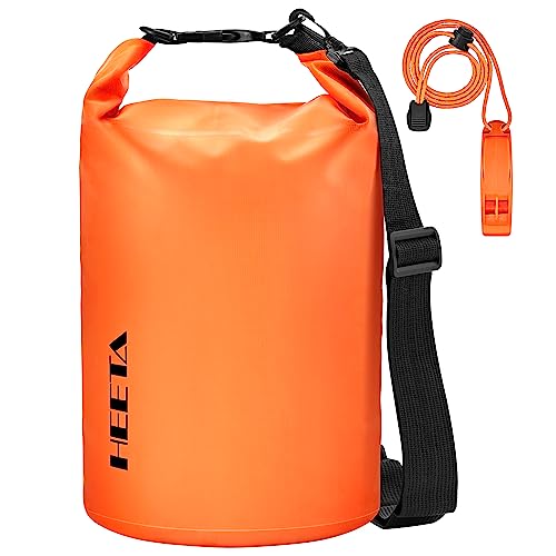 HEETA Waterproof Dry Bag for Women Men, 5L/10L/20L/30L/40L Roll Top Lightweight Dry Storage Bag Backpack with Emergency Whistle for Travel, Kayaking, Boating, Camping, Beach, Cruise Ship Essentials - color: Orange, size: 5L