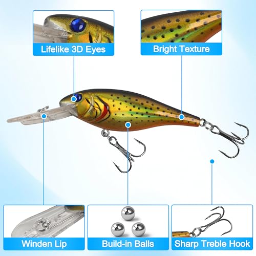 Bass Fishing Lures Kit, Minnow CrankBait VIB Pencil Popper Sinking Wobbler Hard Bait Lures for Bass Trout Walleye Redfish Freshwater Saltwater - color: Combo D-10pcs (3.9" with lip)