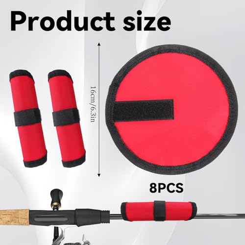8 Pcs Fishing Lure Covers, 6" Lure Wrap Bait Gloves Fish Hook Storage Protectors Fishing Lure Wraps Rod Covers to Keep Fishermen Safe for Rod(Red)
