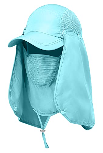 Sun Cap Fishing Hat for Men & Women, UV Protection, Lightweight Baseball Hat, Detachable Neck Flap & Face Cover, Windproof - color: Light Blue