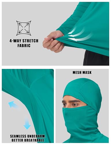 Roadbox Men's UPF 50+ Sun Shirt Long Sleeve Fishing Hoodie, UV Protection Hooded Rash Guard with Mask for Hiking Running - color: Ocean Teal, size: XX-Large