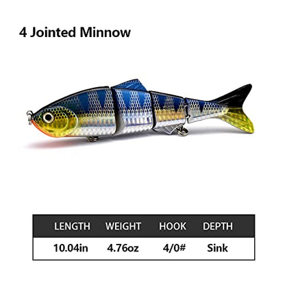 10in Multi Jointed Swimbait Fishing Lures Bait,4 Segment Big Giant Sinking Fishing Bass Lures,Crankbaits Swimbaits with Treble Hook - color: 10in,4.76oz-Color H