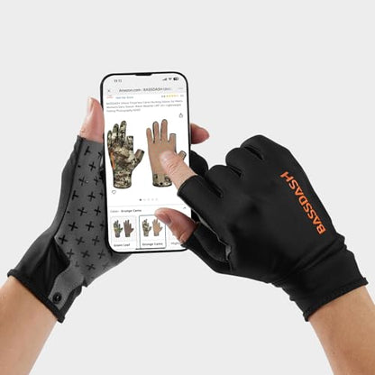 BASSDASH Unisex Fingerless Camo Hunting Gloves for Men's Women's Early Season Warm Weather UPF 50+ Lightweight Fishing Photography HG03 - color: Black, size: Large