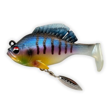 USA Bass Tackle - Hand Poured Underspin Gill - Weedless Gilly Paddletail Sleeper Swimbait with Bass-Tech Soft Plastic & Owner Mega Jig Hook Largemouth Smallmouth Spotted Bass - color: Special Gill, size: 5/8