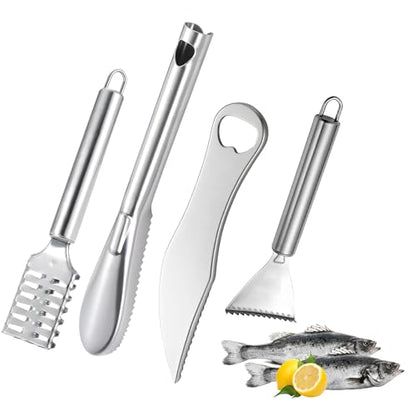 4 PCS Fish Scaler, Stainless Steel Fish Scale Remover, Fish Descaler Tool with Serrated Blade Design, Ideal for Home, Kitchen, Seafood Markets, and Professional Use - size: 4PCS