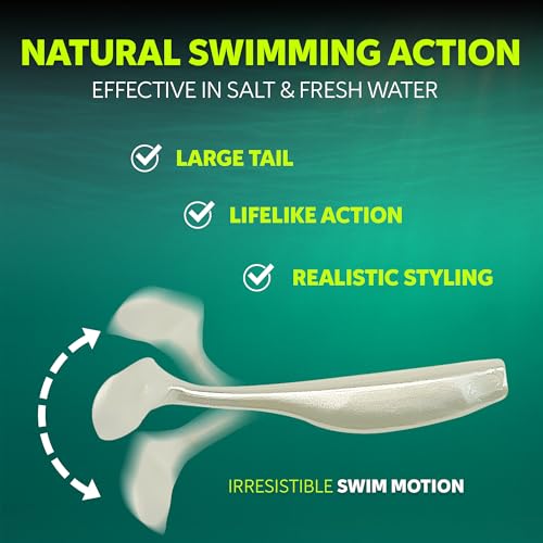 Soft Plastic Paddle Tail Swimbaits – 3 1/4", 4" & 5" Soft Plastic Fishing Lures with Extra-Large Tail for Lifelike Swimming Action – Freshwater & Saltwater - color: Pearl White, size: 4 Inch - 12 Pack