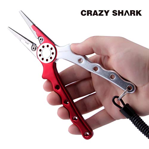 Professional Saltwater/Fresh Water Aluminum Fishing Pliers Tungsten Carbide Cutters Hook Remover with Sheath and Lanyard - color: Red