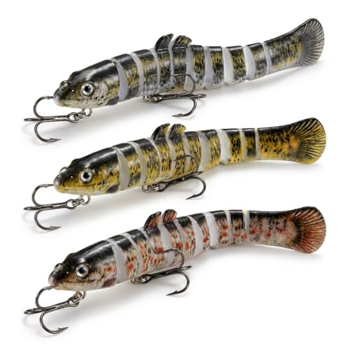 Multi-Species Killer Fishing Lures for Bass Trout Perch Pike Carp - Glow-in-the-Dark Multi Jointed Swimbaits with Bionic Texture, Water Movement Noise Attraction, Freshwater Lifelike Fishing Lures Kit