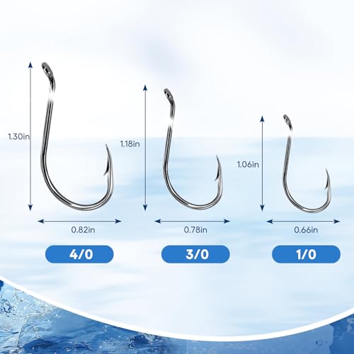 UCEC Circle Hooks Fishing Hooks 2X Strong Offset Circle Hooks Saltwater Black High Carbon Steel Octopus Catfish Hooks Fishing Gear Tackle 150pcs/ 240pcs - Size:#1 1/0 2/0 3/0 4/0 5/0 6/0 8/0 - color: Silver One Size, size: 40pcs, 4/0