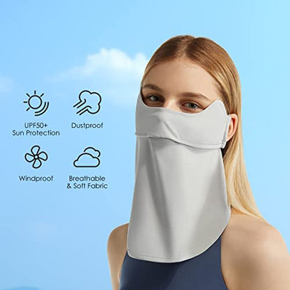 Sun UV Face Mask UPF50+ Neck Gaiter Scarf Breathable Cooling Face Cover for Outdoor Activities - color: Light Grey