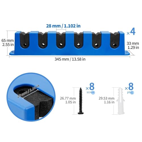 DZrudun Horizontal Fishing Rod Holder for Garage Wall Mounted - 2 Pack (12 Rods) Fishing Pole Storage Rack with EVA Grip, Interlocking Fishing Pole Holders for Garage Organization, Best Fish Gifts Men - style: Horizontal Blue, 2 Pair