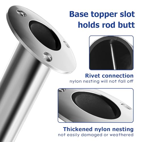 Fishing Rod Holder 2 Pack, 316 Stainless Steel 15/30/90 Degree Rod Holders for Fishing Boat, Flush Mount with Cap, Heavy Duty