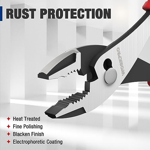 WORKPRO 6” Slip Joint Pliers Tool, Large Soft Grip,Rust Prevention Finish, 3-Zone Serrated Jaw Forged from High Carbon Steel for Maximum Grip - size: 6-inch