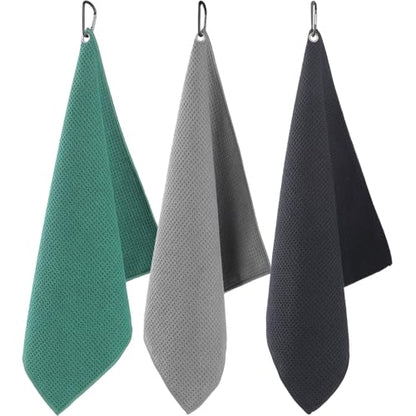 Microfiber Fishing Towel with Clip – 3 Pack 16"x16" Super Absorbent & Quick-Dry Towel for Fishing, Swimming, Camping, Car Detailing – Ultra-Soft, Lint-Free, Lightweight(Green-Grey-Black) - color: Green-grey-black