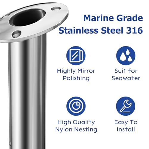 Fishing Rod Holder 2 Pack, 316 Stainless Steel 15/30/90 Degree Rod Holders for Fishing Boat, Flush Mount with Cap, Heavy Duty