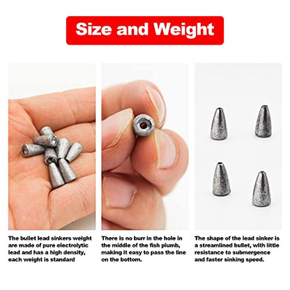 Fishing Weight Sinkers, 50pcs/55pcs Lead Worm Weights Fishing Sinkers for Bass Fishing Texas Rigs(2g/3.5g/5g/7g) - color: 2g/0.07oz-50pcs