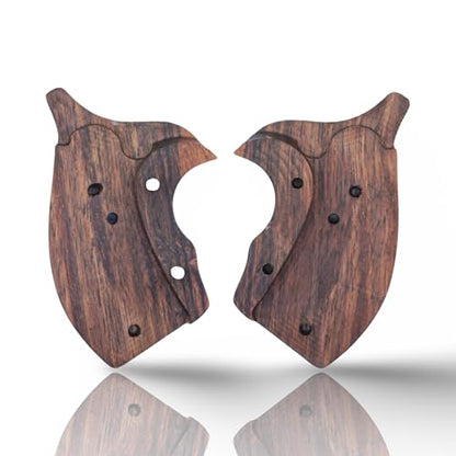 J Round Revolver Grips Compatible with S&W, Real Wood Gun Grips fits Smith & Wesson J Frame Round Butt .38 Special and 9mm Revolvers/Screw Included - color: Checkred - Brown, size: Walnut Wood