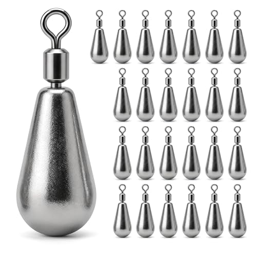 Drop Shot Fishing Weights with Rolling Swivel Streamlined Lead Fishing Sinkers for Freshwater Saltwater Catfish Bass Casting Fishing and Bottom Fishing Rigs - size: 3/16oz-25pcs-teardrop1