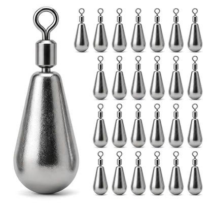 Drop Shot Fishing Weights with Rolling Swivel Streamlined Lead Fishing Sinkers for Freshwater Saltwater Catfish Bass Casting Fishing and Bottom Fishing Rigs - size: 3/16oz-25pcs-teardrop1