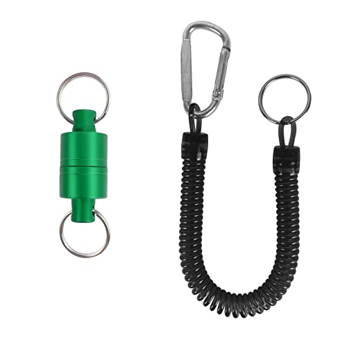 Aventik Magnetic Net Release Ultra-Strong Keychain Fly Fishing Net Retractor with Coiled Lanyard Carabiner Clip - color: Green