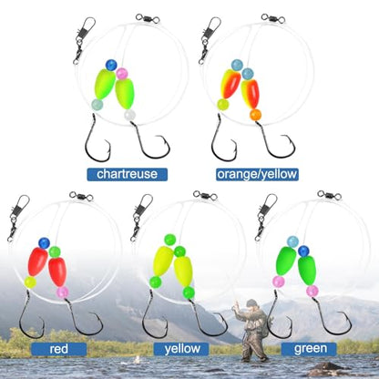 Pompano Rigs for Surf Fishing Saltwater Pre-Rigged Fishing Rigs with Floats Beads Double Circle Hook Surf Fishing Tackle 5/12/15PCS - color: 5 colors-5pcs