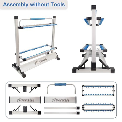 Aventik Mini Fishing Rod Holder Sile Aluminum 12&24-Rod With Lifting Handle (Silver,24 Rod Racks with Handle)