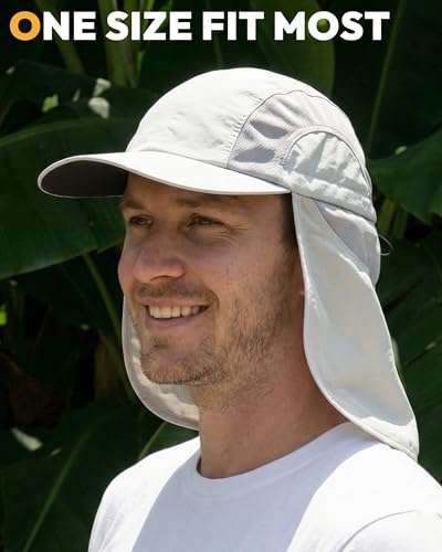 Mens Sun Hat with Breathable Mesh Sun Hats for Men Sun Protection Fishing Hat with Neck Flap for Hiking Cycling - color: Light Grey