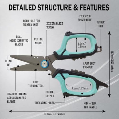 Eupheng 6.5" Pro Multifunction Fishing Scissors for Braided Line Mono Fluorocarbon wire lines,Dual Serrated Titanium Blades Non-Slip Grip Fishing Shears Enlarged Finger Holes with Bottle Opener - style: 6.5in Red Scissors