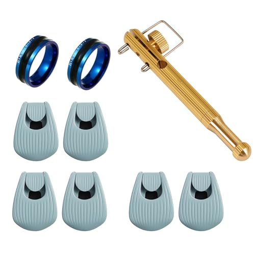 Complete Fishing Knot Tool Kit: 1 Copper Knot Tying Tool, 2 Line Puller Rings, 6 Rod Holder Clips – Fast Hook Tying and Rod Organization Set