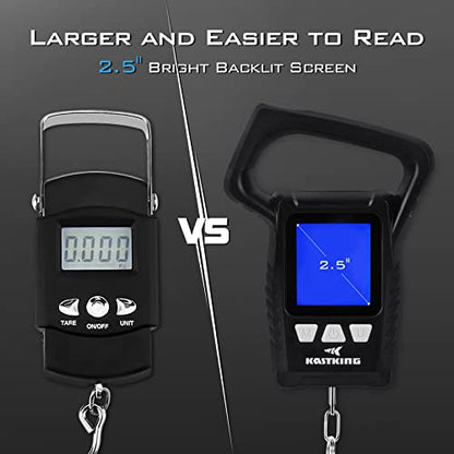 KastKing Fish Scale, WideView Floating Waterproof Digital Scale, 2.5” Large LCD Display, 110lb Capacity, Multi-Mode Pound/Ounces & Kilograms, Stores up to 9 Weights, Fishing Gifts for Men - color: D: Black combo