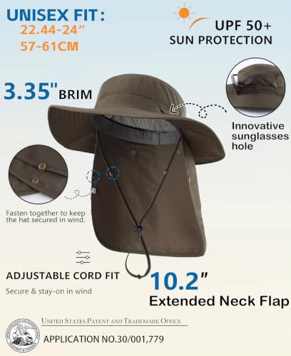 Home Prefer UPF 50+ Wide Brim Sun Hats with Neck Flap Sun Protection Hat for Men Women Gardening Fishing Summer Bucket Hat - color: Army Green