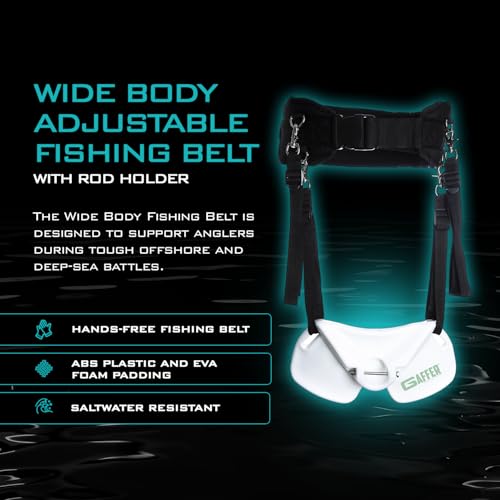GAFFER SPORTFISHING Wide Body Adjustable Fishing Belt with Rod Holder - EVA Foam Padding, Ideal for Boat Fishing - color: Black - 28 to 48 Inches