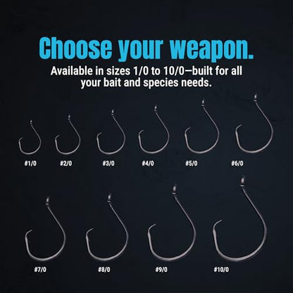 Reaction Tackle Heavy Wire Catfish Hooks - High Carbon Steel for Channel, Blue and Flathead Catfish - Sharp Offset Point, Freshwater and Saltwater Fishing (25-Pack) - size: #5/0